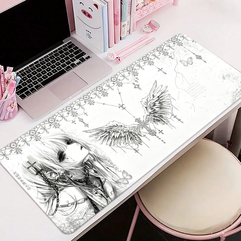 Tablet With All Accessories - Leather Mousepad Black White Anime Aesthetics