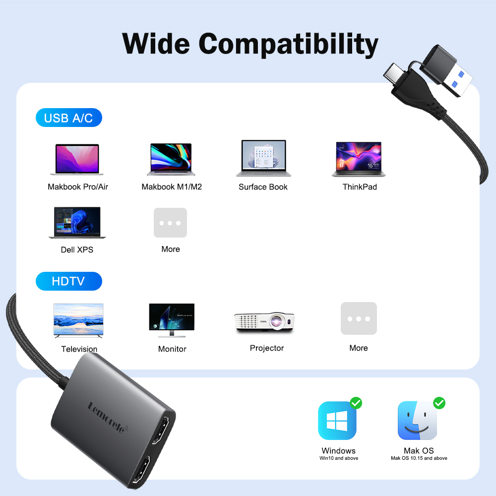 Lemorele Dual HDMI Adapter 4K  - đánh giá và giá Hdmi Adapter Tablet